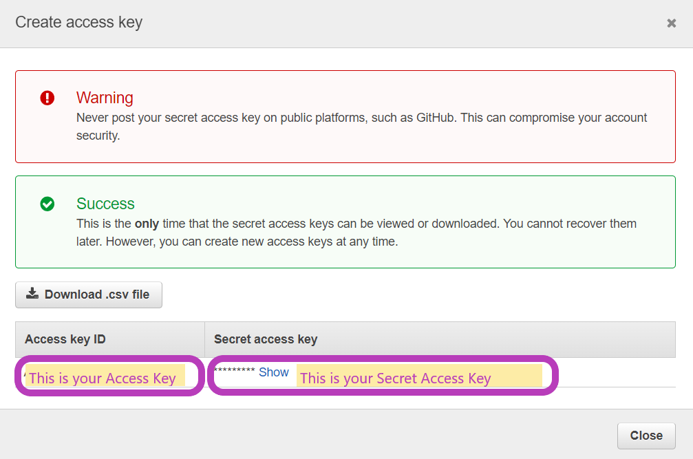 Setting up your AWS keys English